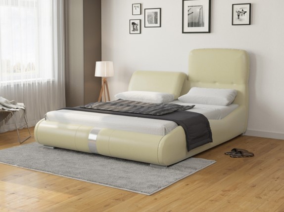 Кровать спальная Лукка 160х200, Экокожа (Кремовый) в Перми - изображение