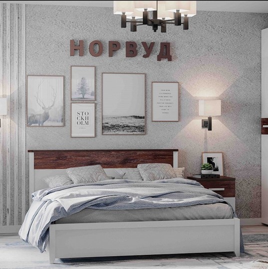 Кровать двуспальная Норвуд 32 с гибкими ламелями металл, Белый-Орех шоколадный в Перми - изображение 1