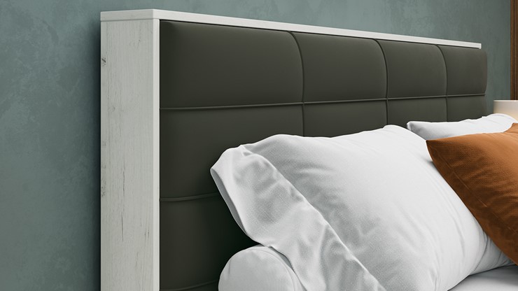 Кровать спальная с подъемным механизмом Агата тип 1 (Дуб крафт белый, Велюр Серый) в Перми - изображение 3