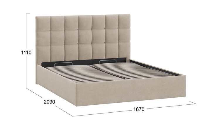 Кровать двуспальная с подъемным механизмом Эмбер тип 1 (Велюр Мокко светлый) в Перми - изображение 1