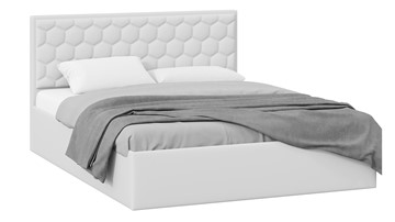 Спальная кровать с подъемным механизмом Порто (Экокожа белая Polo) с заглушиной в Березниках