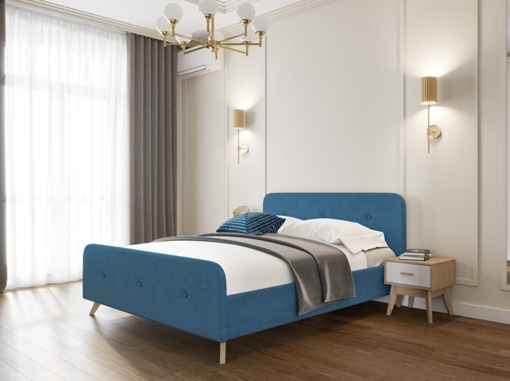 Кровать двуспальная Сиерра 1800 (без основания) Аура голубой в Соликамске - изображение 1