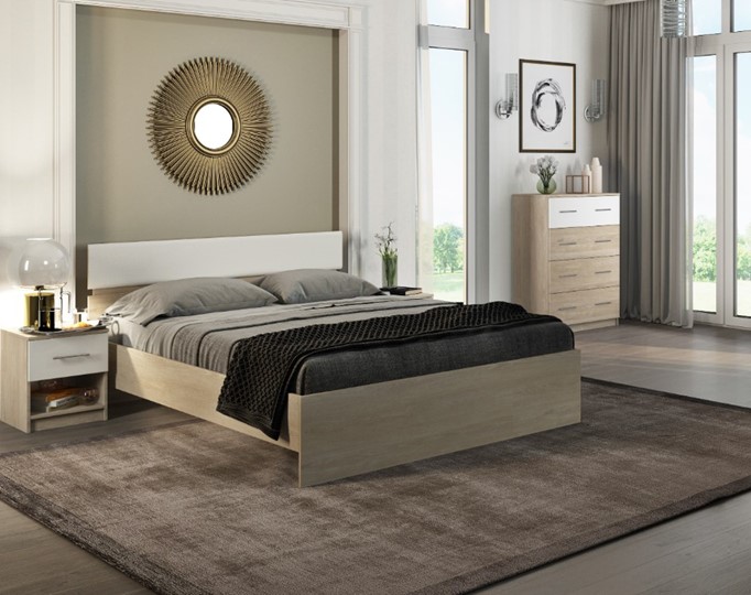 Двуспальная кровать Светлана 1600, белый/дуб сонома в Перми - изображение 1