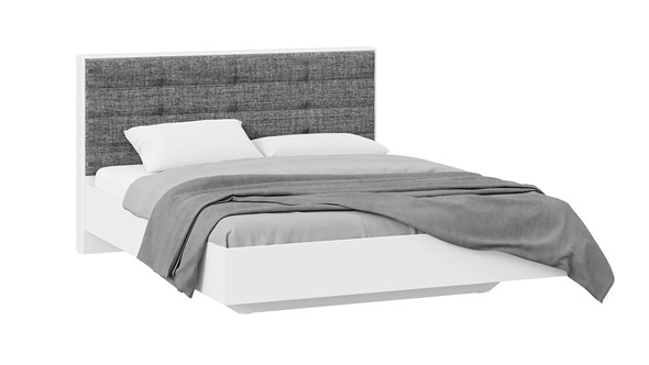 Спальная кровать Тесса (Белый Жемчуг/Рогожка серая) в Перми - изображение