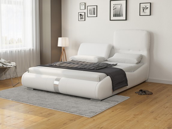Кровать Лукка 160х200, Экокожа (Белый) в Перми - изображение
