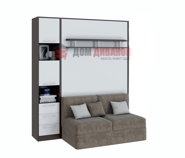 Кровать-шкаф с диваном Бела 1, с полкой ножкой с 1 пеналом, 1600х2000, венге/белый в Перми - изображение 1