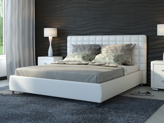 Кровать 2-спальная Corso-3 160х200, Экокожа (Белый) в Перми - изображение