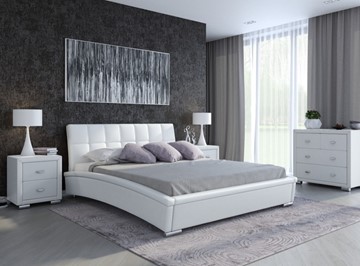 Кровать двуспальная Corso-1L 200x200, Экокожа (Белый) в Перми
