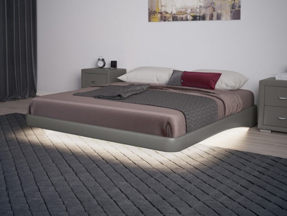 Парящая кровать 2-спальная 160х200, Экокожа (Серый) в Перми - изображение