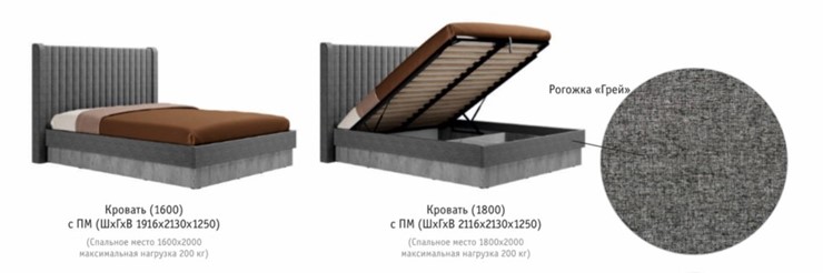 Двуспальная кровать с механизмом Бержер, 1600, Б 2.0.5 в Перми - изображение 2