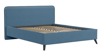 Кровать с механизмом 2-спальная Миа, 160 Bravo blue (светло-синий) / кант Лайт 10 Велюр (коричневый) + кроватное дно в Перми - предосмотр 1