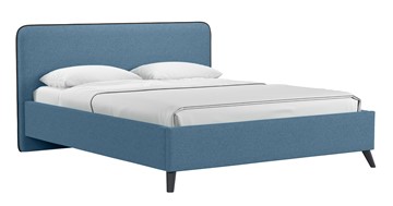 Кровать с механизмом 2-спальная Миа, 160 Bravo blue (светло-синий) / кант Лайт 10 Велюр (коричневый) + кроватное дно в Перми - предосмотр