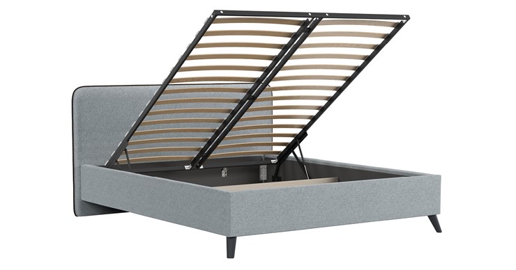 Кровать с механизмом Миа, 160 Bravo grey (серый) / кант Лайт 10 Велюр (коричневый) + кроватное дно в Перми - изображение 2