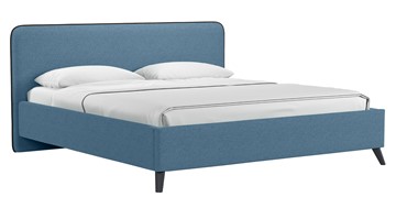 Кровать с механизмом 2-спальная Миа, 180 Bravo blue (светло-синий) / кант Лайт 10 Велюр (коричневый) + кроватное дно в Перми - предосмотр