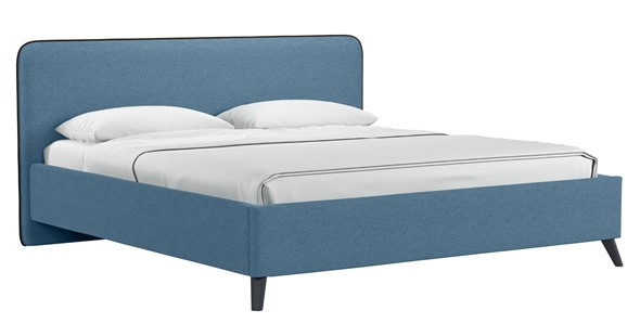 Кровать с механизмом 2-спальная Миа, 180 Bravo blue (светло-синий) / кант Лайт 10 Велюр (коричневый) + кроватное дно в Перми - изображение