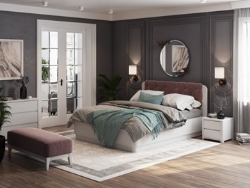 Кровать с механизмом двуспальная Wood Home 1 160х200, Белая эмаль (сосна) с брашированием/Бентлей Нежно-лиловый в Перми