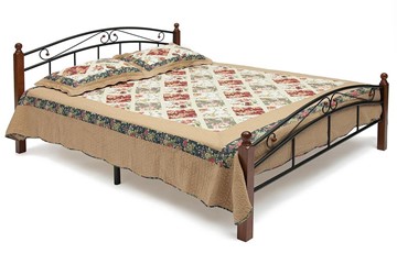 Кровать с основанием AT-8077 дерево гевея/металл, 120*200 см (middle bed), красный дуб/черный в Перми - предосмотр