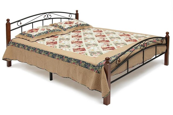Кровать с основанием AT-8077 дерево гевея/металл, 160*200 см (middle bed), красный дуб/черный в Перми - изображение