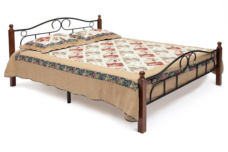 Кровать с основанием AT-808 дерево гевея/металл, 140*200 см (Queen bed), красный дуб/черный в Перми - изображение 1