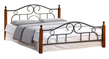 Кровать с основанием AT-808 дерево гевея/металл, 140*200 см (Queen bed), красный дуб/черный в Перми - предосмотр