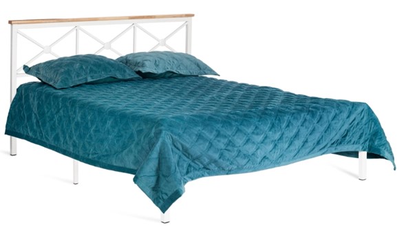 Кровать с основанием Iris (mod.9311) дерево гевея/металл, 160*200 см (Queen bed), Белый (White) в Перми - изображение