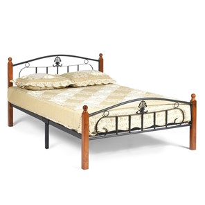 Кровать с основанием РУМБА (AT-203)/ RUMBA дерево гевея/металл, 120*200 см (middle bed), красный дуб/черный в Перми