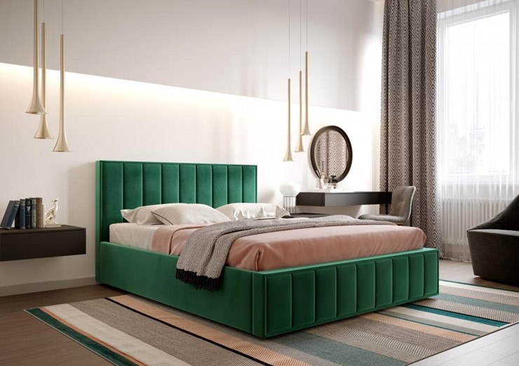 Кровать с основанием Вена 1400, Велюр Мора зеленый в Перми - изображение 3