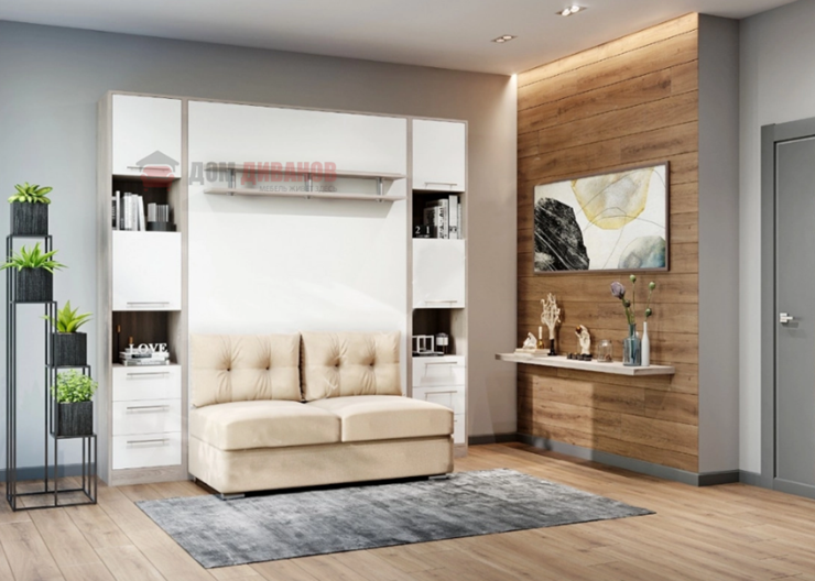 Кровать-шкаф с диваном Бела 1, с полкой ножкой, 1600х2000 в Перми - изображение 1