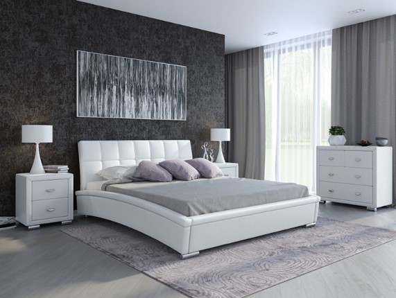 Кровать Corso-1L 180х200, Экокожа (Белый) в Перми - изображение