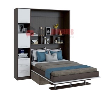 Кровать-шкаф с диваном DetalMaster Бела 1, с полкой ножкой с 1 пеналом, 1600х2000, венге/белый в Перми