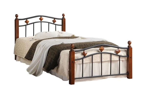 Кровать 1-спальная AT-126 дерево гевея/металл, 90*200 см (Single bed), красный дуб/черный в Перми - изображение