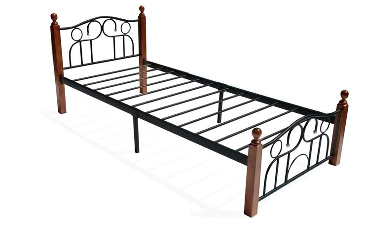 Спальная кровать AT-808 дерево гевея/металл, 90*200 см (Single bed), красный дуб/черный в Перми - изображение 1