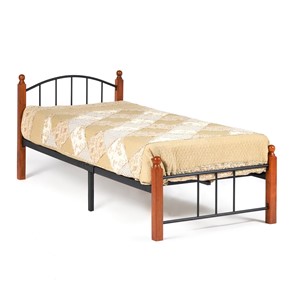 Кровать 1-спальная AT-915 дерево гевея/металл, 90*200 см (Single bed), красный дуб/черный в Соликамске