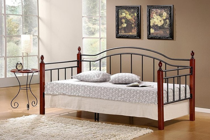 Спальная кровать LANDLER дерево гевея/металл, 90*200 см (Day bed), красный дуб/черный в Перми - изображение 4
