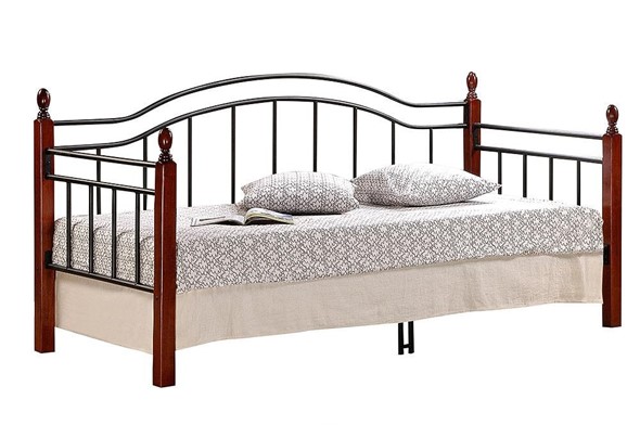 Спальная кровать LANDLER дерево гевея/металл, 90*200 см (Day bed), красный дуб/черный в Перми - изображение