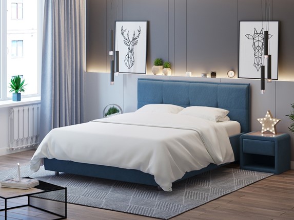 Кровать в спальню Lino 140х200, Велюр (Monopoly Прованский синий (792)) в Чайковском - изображение
