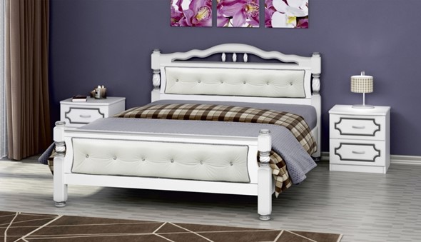 Спальная кровать Карина-11 (Белый Жемчуг, светлая обивка) 160х200 в Перми - изображение