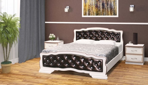 Кровать 1.5-спальная Карина-10 (Дуб Молочный, темная обивка) 140х200 в Перми - изображение