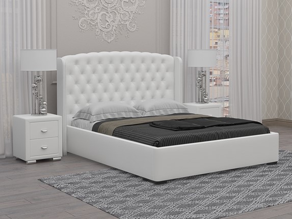 Кровать 2-спальная Dario Classic 180х200, Экокожа (Белый) в Перми - изображение