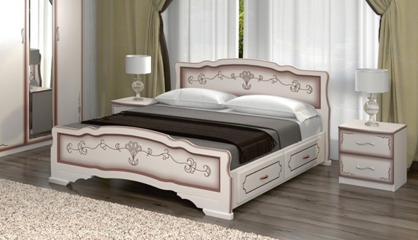 Кровать с выкатными ящиками Карина-6 (Дуб Молочный) 160х200 в Перми - изображение