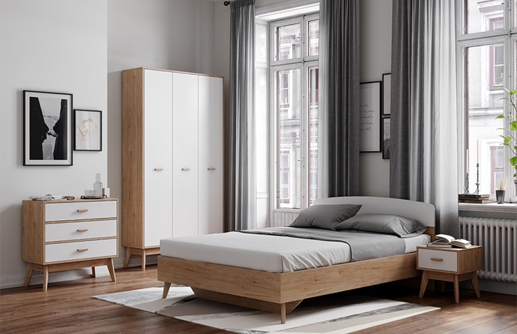 Модульная спальня Калгари Дуб натуральный светлый/Белый матовый в Соликамске - изображение