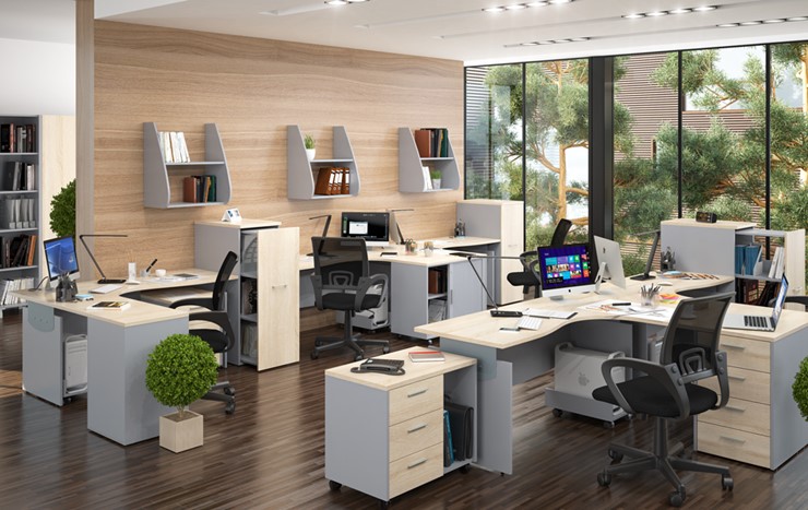 Мебель для персонала OFFIX-NEW для 4 сотрудников с двумя шкафами в Соликамске - изображение 1