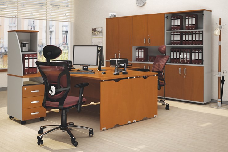 Офисный комплект мебели Милан для 2 сотрудников с тумбочками и большим шкафом в Березниках - изображение