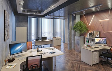 Офисный комплект мебели Wave 3, 3 рабочих места и шкафы в Чайковском