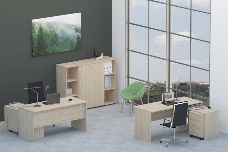 Комплект офисной мебели Twin для 2 сотрудников со шкафом для документов в Перми - изображение