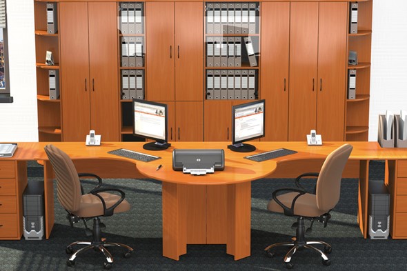 Набор мебели в офис Классик для двух сотрудников с большим шкафом в Перми - изображение