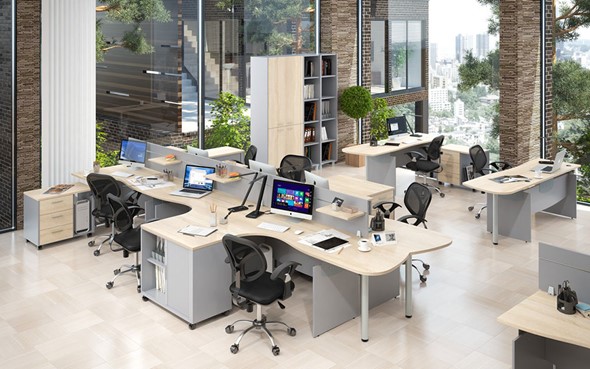 Мебель для персонала OFFIX-NEW для 4 сотрудников с двумя шкафами в Перми - изображение
