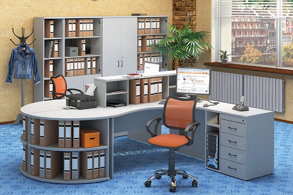 Набор мебели в офис Moно-Люкс для 2 сотрудников с большим шкафом и тумбами в Чайковском - изображение