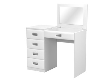 Косметический столик Como/Veda, с зеркалом, 4 ящика, левый, ЛДСП белый/экокожа белая в Перми - предосмотр