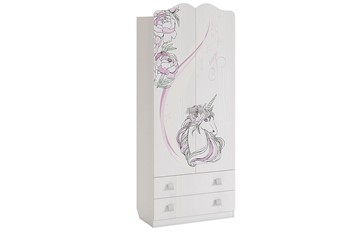 Детский двустворчатый шкаф Фэнтези с ящиками, белый рамух в Перми - предосмотр